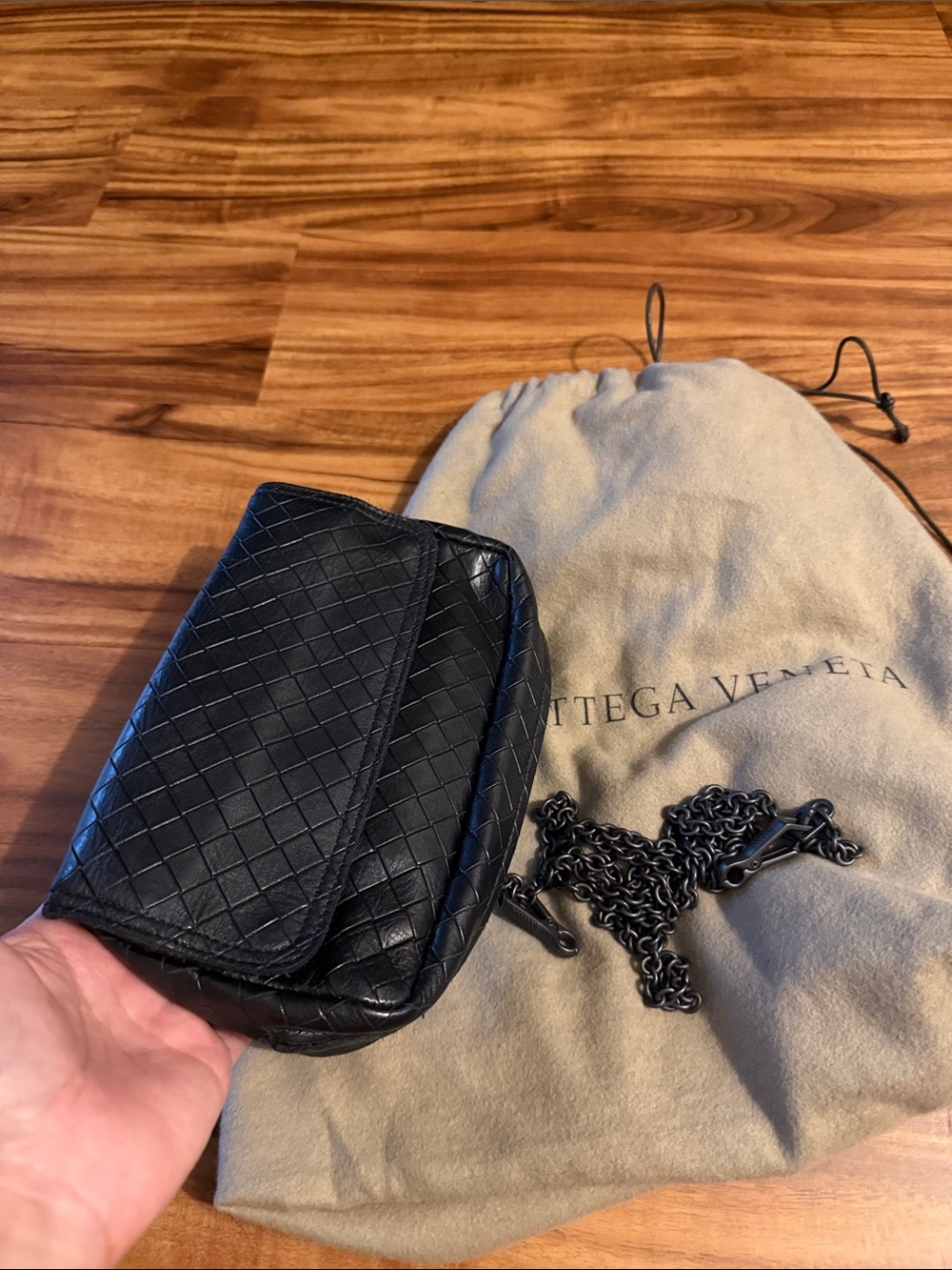 Bottega Veneta Black Intrecciato Leather Small Crossbody Pouch